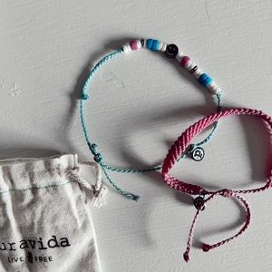 2 Pura Vida Bracelets With Bag. Smiley Face, and Pink